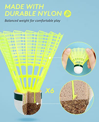 AboveGenius Badminton Raketlari To'plami 6 dona, Tashqi Hoвли O'yinlari Uchun, 6 Raket, 6 Neylon Badminton Vollanlari, Boshlang'ich Uchun Yengil Badminton Raketlari - 4