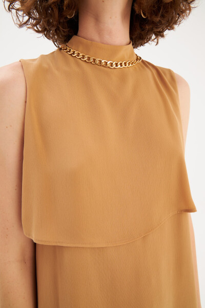 Accessory Detailed Ruffle Blouse - Camel - 5