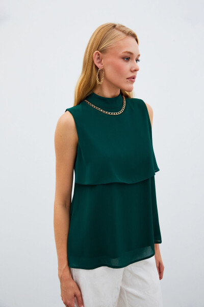 Accessory Detailed Ruffled Blouse - Emerald - 1