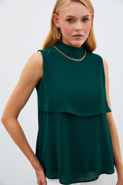 Accessory Detailed Ruffled Blouse - Emerald - 2