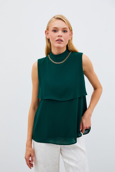 Accessory Detailed Ruffled Blouse - Emerald - 3