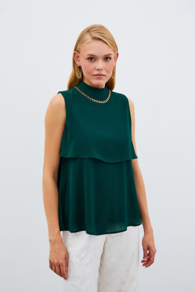 Accessory Detailed Ruffled Blouse - Emerald - 4