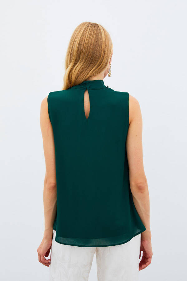 Accessory Detailed Ruffled Blouse - Emerald - 5