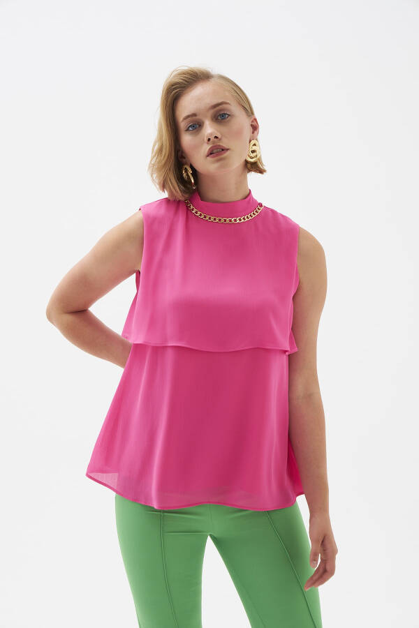 Accessory Detailed Ruffled Blouse - Fuchsia - 1