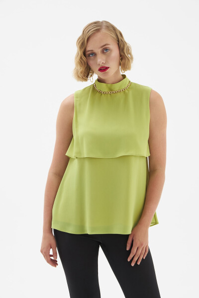 Accessory Detailed Ruffled Blouse - Olive Green - 4