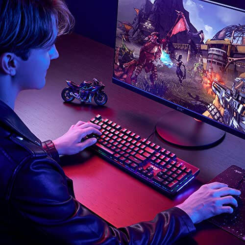 Acer Nitro Gen 2 Simli O'yin Klaviaturasi - RGB Yoritishli Klaviatura | 100% Xayolsiz (N-Tug'ma Rollovi) | Mexanik O'q | Ergonomik Kamarli Tug'ma Qopqoqlari | O'rnatilgan Multimedia Tug'malari - 2