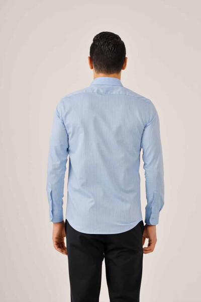 Açık Mavi Erkek Slim Fit Ekose Desenli Yarım Italyan Yaka Uzun Kol Gömlek - 90524 - 3