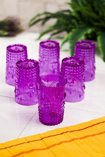 Acrylic Purple 6 Piece Short Glass & Water Beverage Coffee Side Cup 400 ml (Not Glass) - 1