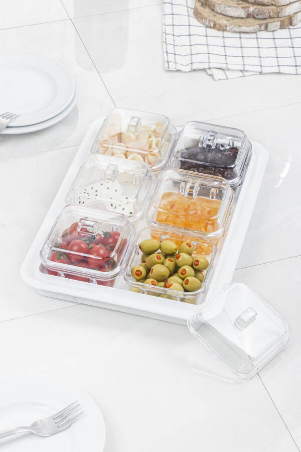 Acrylic White 6-Piece Breakfast Set with Lids & Storage Container (Not Glass) - 5