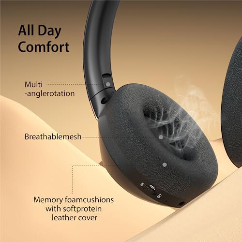 Active Noise Cancelling Headphones, 100H Playtime Headphones Wireless Bluetooth, Bluetooth Headphones with Microphone, Over Ear Wireless Headphones with Deep Bass,Fast Charging for Travel,Office,Home - 5