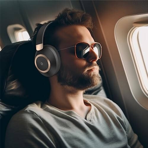 Active Noise Cancelling Headphones, 100H Playtime Headphones Wireless Bluetooth, Bluetooth Headphones with Microphone, Over Ear Wireless Headphones with Deep Bass,Fast Charging for Travel,Office,Home - 6