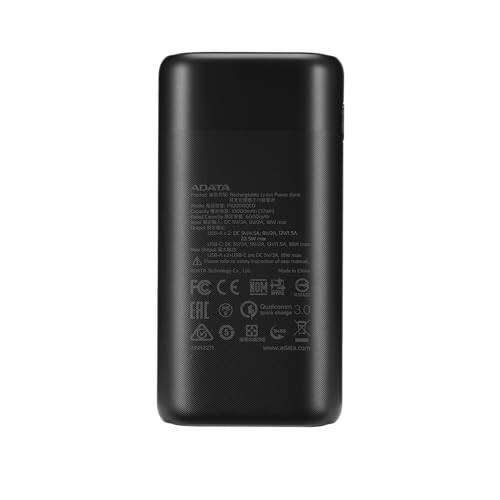 ADATA P10000QCD 10000mAh Qualcomm QC 3.0 / USB PD 3.0 Dual USB-A (18W) & USB-C Fast Charging (18W) Power Bank Portable Charger (AP10000QCD-DGT-CBK) - 4