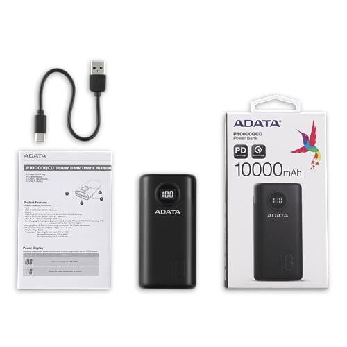 ADATA P10000QCD 10000mAh Qualcomm QC 3.0 / USB PD 3.0 Dual USB-A (18W) & USB-C Fast Charging (18W) Power Bank Portable Charger (AP10000QCD-DGT-CBK) - 6