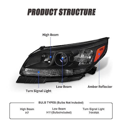 ADCARLIGHTS 2013 2014 2015 Chevy Malibu Far Grubu Farlar 2016 Malibu Limited Far Siyah Muhafaza Amber Reflektör Yedek Sol ve Sağ - 3