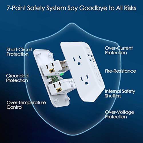 Addtam USB Wall Charger Surge Protector 5 Outlet Extender with 4 USB Charging Ports (1 USB C Outlet) 3 Sided 1800J Power Strip Multi Plug Outlets Wall Adapter Spaced for Home Travel Office ETL Listed - 4