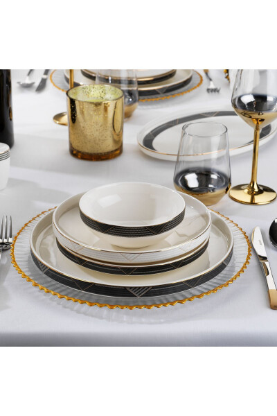 Adel Line Dinner Set - 56 Pieces - Gold - 1