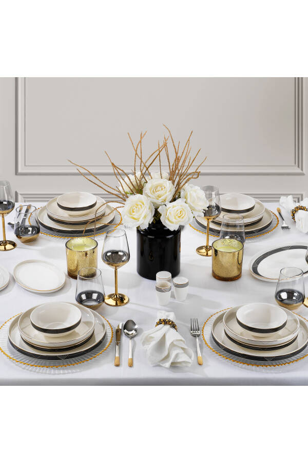 Adel Line Dinner Set - 56 Pieces - Gold - 9