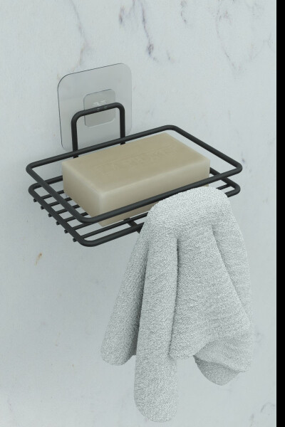 Adhesive 2 Piece Soap Dish Set Bathroom Kitchen Sink Metal Solid Soap Dish Black - 12