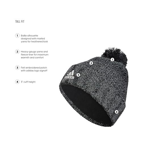 Adidas Erkaklar Recon Ballie Beanie, Standart Fit Cuffed Fleece-Lined Qishki to'qilgan shlyapa/qalpoq bilan Pom - 2