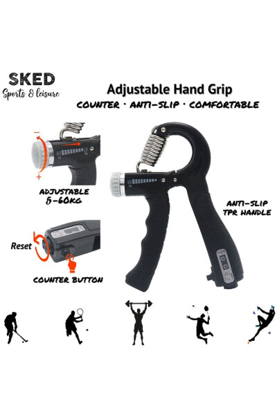 Adjustable Single Hand Grip Wrist Strengthener with Counter and Vein Enhancement 5-60 Kg - 1