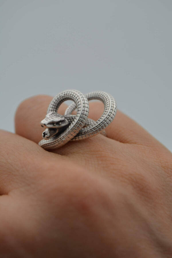 Adjustable Stone Age Snake Figure Ring - 1