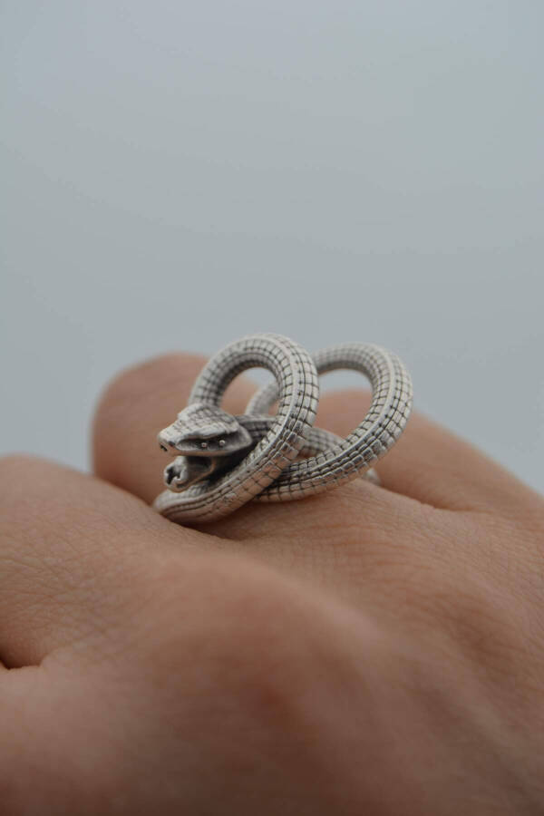 Adjustable Stone Age Snake Figure Ring - 2