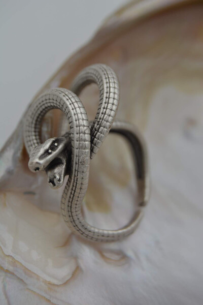 Adjustable Stone Age Snake Figure Ring - 4