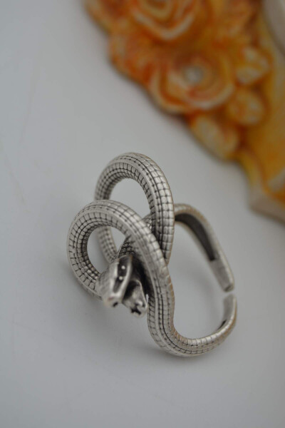 Adjustable Stone Age Snake Figure Ring - 5