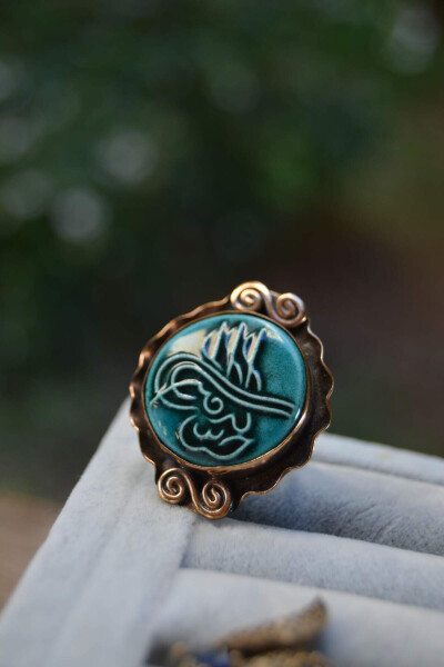 Adjustable Turquoise Tile Women's Ring Handmade - 1