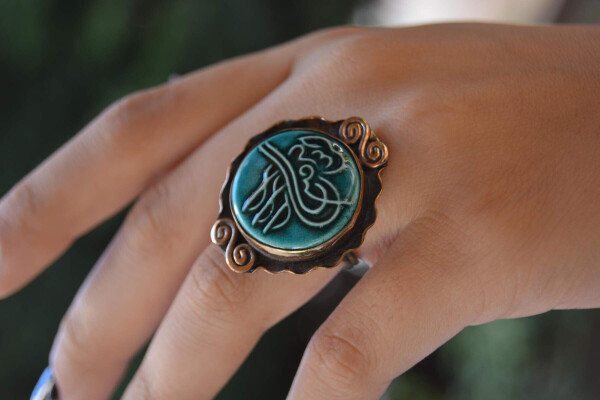 Adjustable Turquoise Tile Women's Ring Handmade - 3