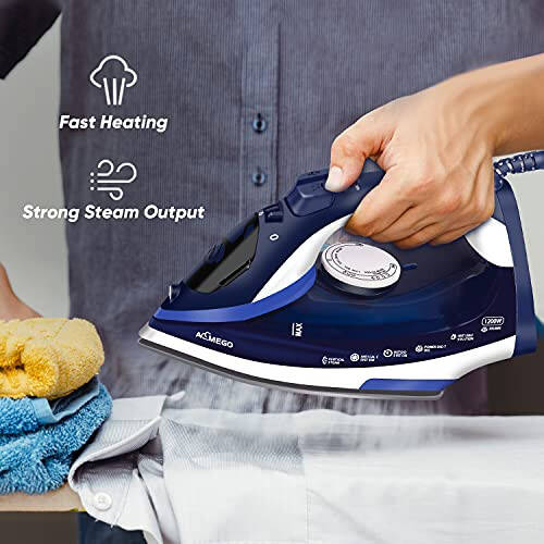 AEMEGO Steam Iron for Clothes Lightweight Portable Iron with Non Stick Ceramic Soleplate Anti Drip Vertical Irons for Ironing Clothes Self-Clean Auto-Off Function Small Size for Home Travel… - 3