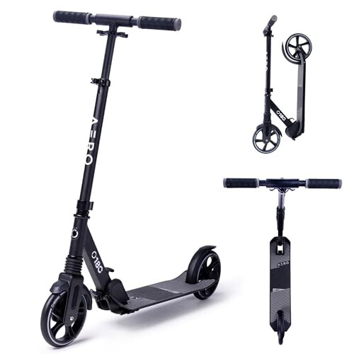 Aero Big Wheels Kick Scooter for Kids Ages 8-12, Teens and Adults. Commuter Adult Scooters with Hand Brake, Rubber mat, Shock Absorption, Foldable and Height Adjustable - 1