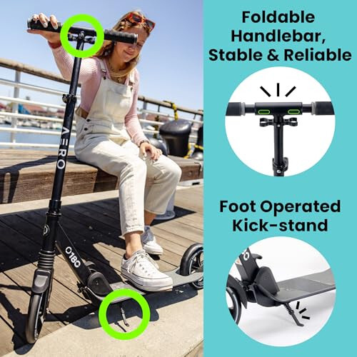 Aero Big Wheels Kick Scooter for Kids Ages 8-12, Teens and Adults. Commuter Adult Scooters with Hand Brake, Rubber mat, Shock Absorption, Foldable and Height Adjustable - 6