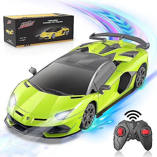 AEROQUEST Lamborghini Uzaktan Kumandalı Araba 2.4Ghz, Resmi Lisanslı 1:24 Lambo SVJ Elektrikli Spor Yarış Hobi Oyuncak Araba 3 4 5 6+ Yaşındaki Erkek Kızlar İçin Doğum Günü Hediyesi, Yeşil - 1