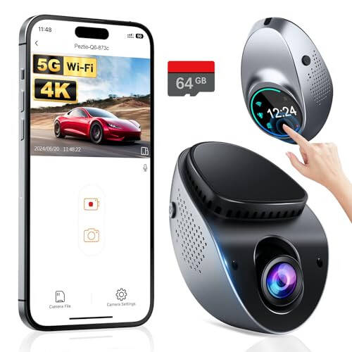 Affver Dash Cam 4K with Touch Screen, Built-in 5G WiFi, Free 64GB Card, Dash Camera for Cars with App, Car Camera, Dashcams for Cars, 24 Hours Parking Monitor, Night Vision, Loop Recording - 6