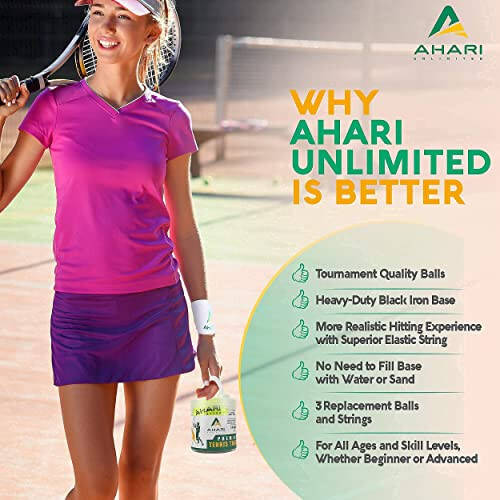 Ahari Unlimited Premium Tennis Trainer Set, Pro Tennis Rebounder with Metal Base in a Carrying Cylinder, 3 Replacement Rebound Balls, & Wristband, Portable Tennis Practice Equipment for Solo Training - 3