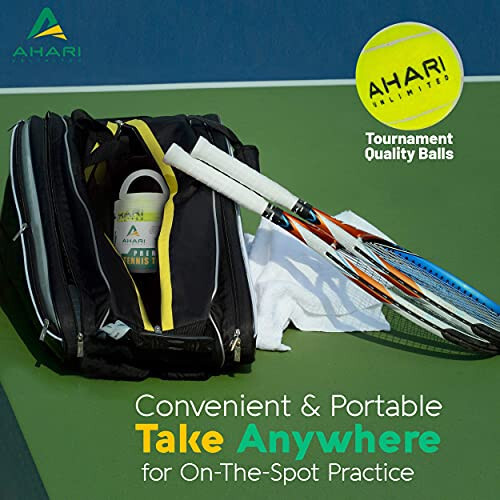 Ahari Unlimited Premium Tennis Trainer Set, Pro Tennis Rebounder with Metal Base in a Carrying Cylinder, 3 Replacement Rebound Balls, & Wristband, Portable Tennis Practice Equipment for Solo Training - 6