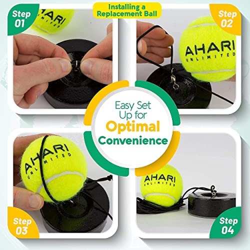 Ahari Unlimited Premium Tennis Trainer Set, Pro Tennis Rebounder with Metal Base in a Carrying Cylinder, 3 Replacement Rebound Balls, & Wristband, Portable Tennis Practice Equipment for Solo Training - 7