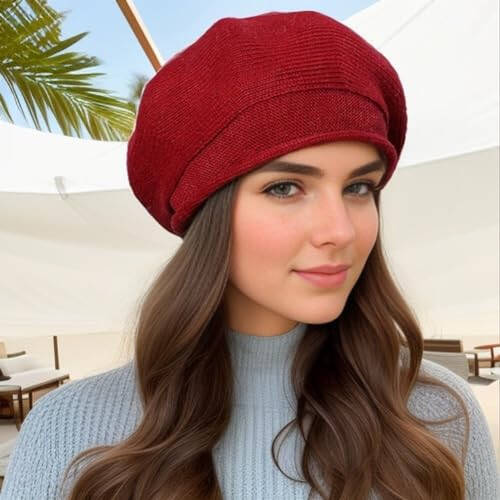 AICHUAN French Style Beret Hat for Women Winter Fall Knit Artist Hats Classic Solid Color Beanie Hat - 7