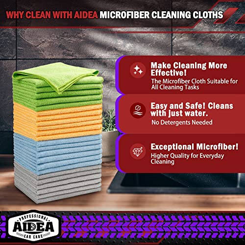 AIDEA Avtomobil uchun Mikrofiber Tozalash Salfetkasi - 24 ta to'plam, 12in.x16in Avtomobil Mikrofiber Sochiq, Yumshoq va Yutish Xususiyatiga Ega Tozalash Salfetkasi, Uy, Oshxona, Avtomobil Uchun Yuqori Sifatli Yuvish Salfetkasi, Do'kon Sochiqlari - 7