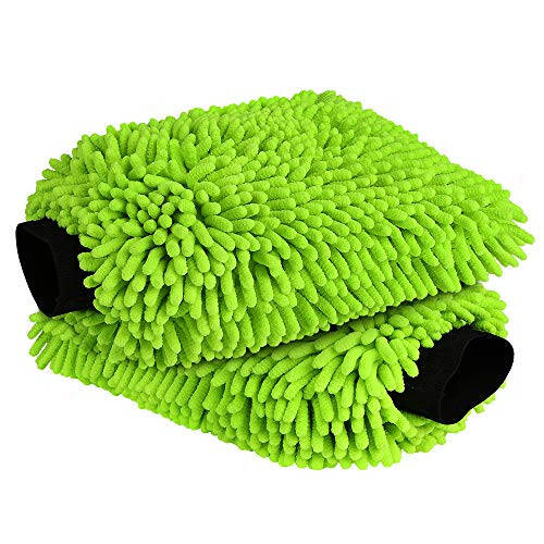 AIDEA Car Wash Mitt Microfiber, 2PK-Scratch & Lint-Free, Premium Chenille Microfiber Wash Mitt-Green Regular Size (7.12''X10.14'') - 1