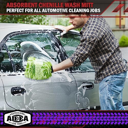 AIDEA Car Wash Mitt Microfiber, 2PK-Scratch & Lint-Free, Premium Chenille Microfiber Wash Mitt-Green Regular Size (7.12''X10.14'') - 6