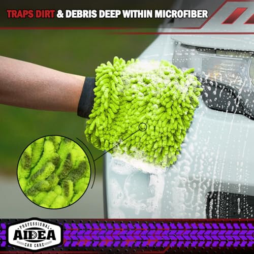 AIDEA Car Wash Mitt Microfiber, 2PK-Scratch & Lint-Free, Premium Chenille Microfiber Wash Mitt-Green Regular Size (7.12''X10.14'') - 7