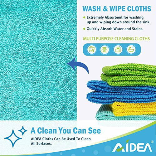 AIDEA Microfiber Cleaning Cloths - 100PK, Soft Absorbent Rags for Cleaning, Lint-Free Towels Cleaning, Kitchen Towels, Microfiber Dusting Cloth for Home, Car, Window, Cleaning Supplies - 12in.x12in. - 3