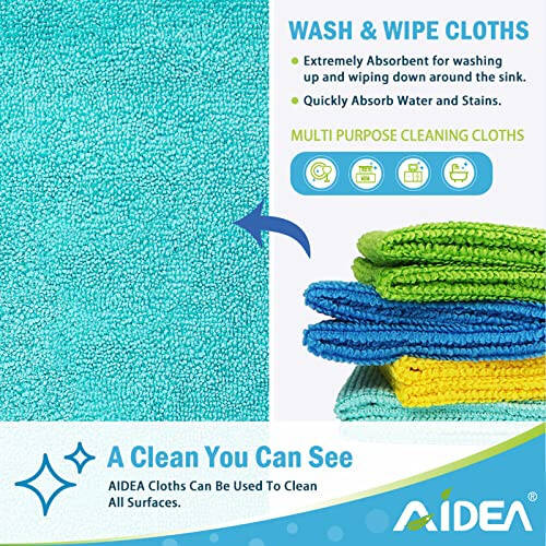 AIDEA Microfiber Cleaning Cloths - 100PK, Soft Absorbent Rags for Cleaning, Lint-Free Towels Cleaning, Kitchen Towels, Microfiber Dusting Cloth for Home, Car, Window, Cleaning Supplies - 12in.x12in. - 3