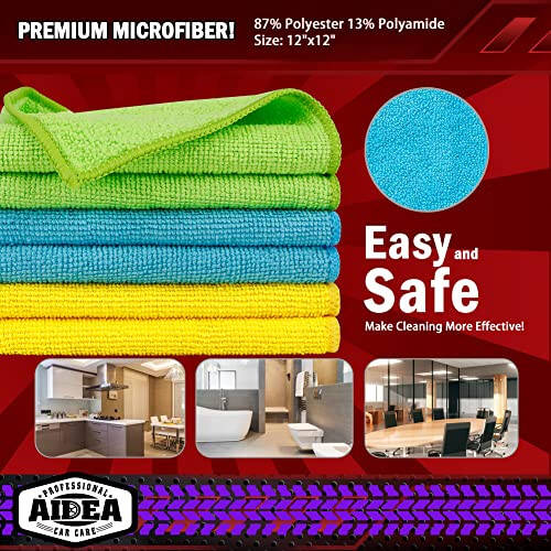 AIDEA Mikrofiber Temizlik Bezleri - 50'li Paket, Arabalar İçin Mikrofiber Havlular, Premium Çok Amaçlı Araba Bezi, Toz Alma Bezi Temizlik Bezleri, SUV'ler, Ev, Mutfak, Pencere İçin Emici Mikrofiber Bez - 12×12 - 6