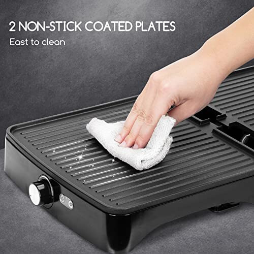 Aigostar Panini Press Grill, 4 Slice 1200W Sandwich Maker with Non-Stick Plates, Temperature Control, Opens 180 Degrees Indoor Grill, Removable Drip Tray, Indicator Lights, cool touch handle. - 6