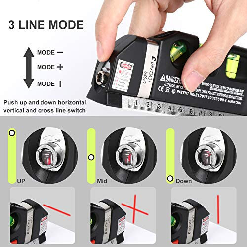 AikTryee Laser Level, Multipurpose Line Tool with 8ft/2.5M Rulers, Standard Cross Line Laser Leveler for Picture Hanging, Cabinets, Tile Walls - 2