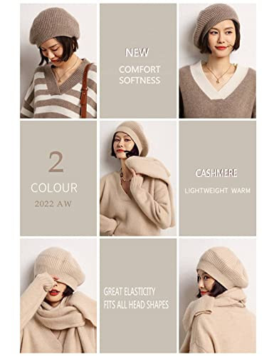 Ailaile Cashmere Berets Hats Women Winter Warm Merino Wool Knitted Oversized Beige Beanie - 3