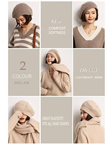 Ailaile Cashmere Berets Hats Women Winter Warm Merino Wool Knitted Oversized Beige Beanie - 3